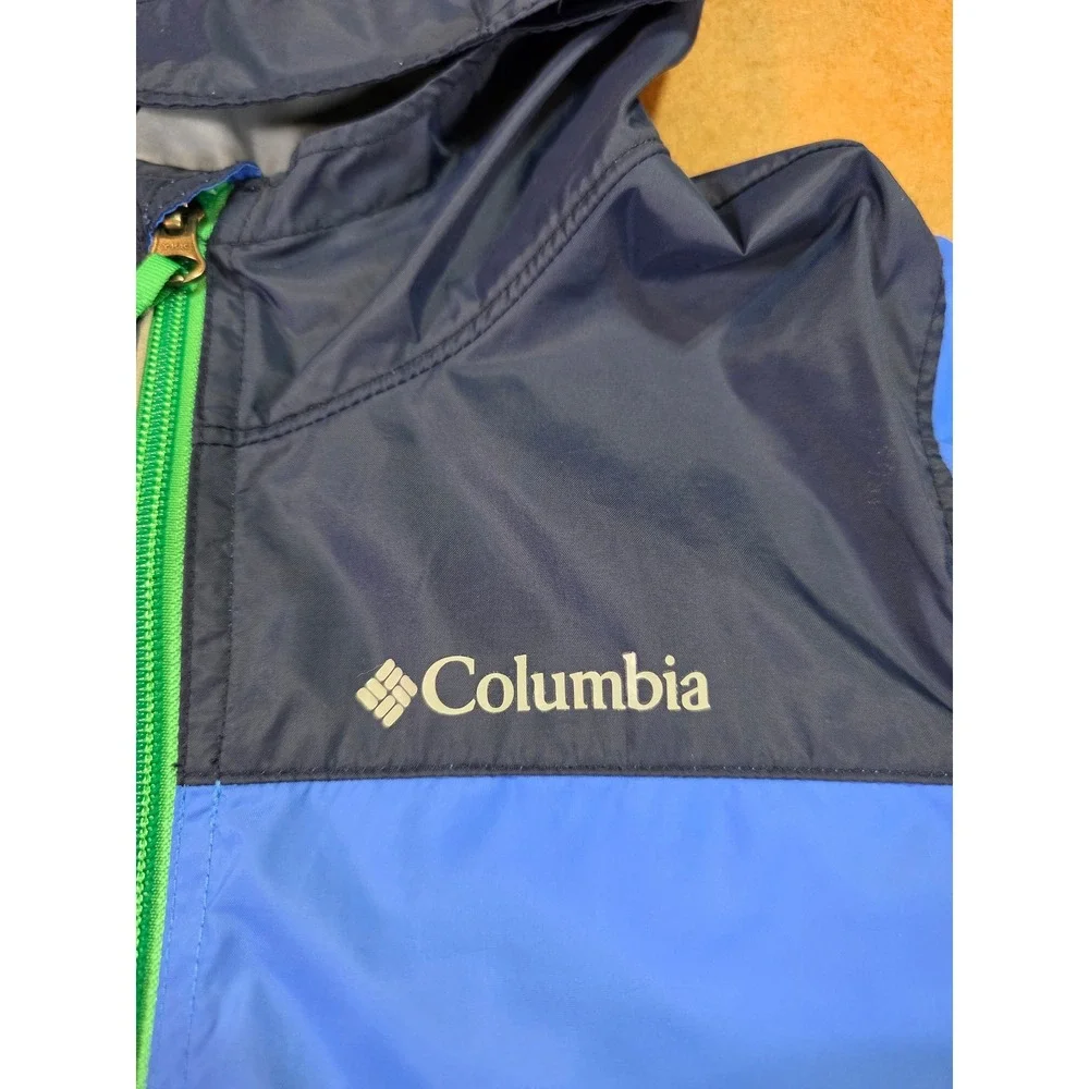 Columbia Kids Blue Colorblock Hooded Windbreaker Jacket Full Zip Size S 8